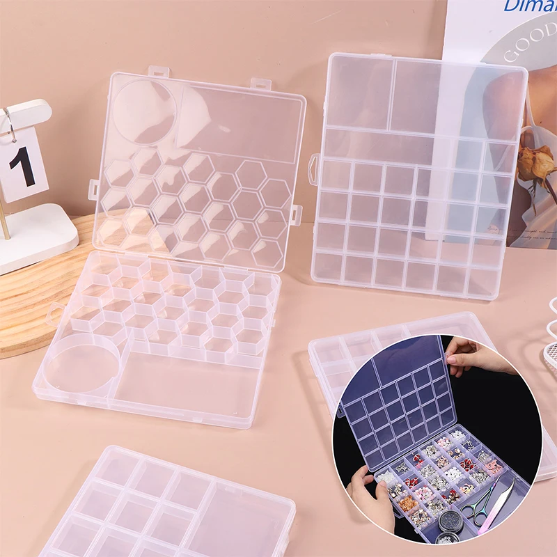 1Pcs Multifunctional Clear Plastic Organizer Box With Grids Container Nail Art Storage Box For Beads Organizer Art Diy Jewelry