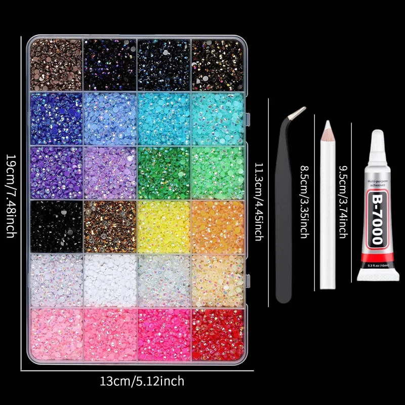 24000Pcs Resin Rhinestones for Crafting with Tweezers, Mixed-Color 3mm Non Hotfix Flatback Gems, Bedazzling Crystal for DIY