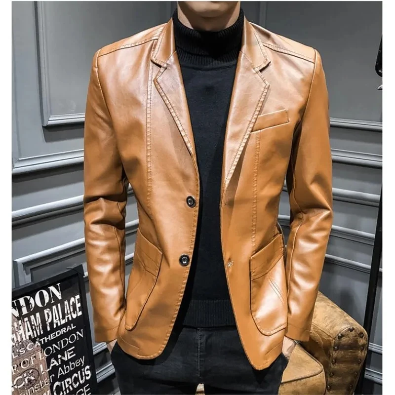 Plus Size 4XL 5XL PU Jacket Men Solid Color Leather Coat Jacket Casual Motorcycle Biker Coat Leather Jackets Male Big Size 6XL