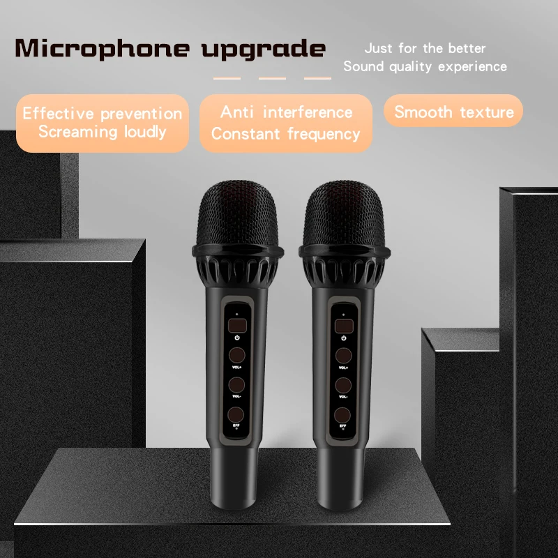 مكبرات صوت كاريوكي خارجية محمولة لاسلكية مزدوجة الميكروفون الكل في واحد نظام KTV المنزلي مع عرض الأغاني سمّاعات بلوتوث FM