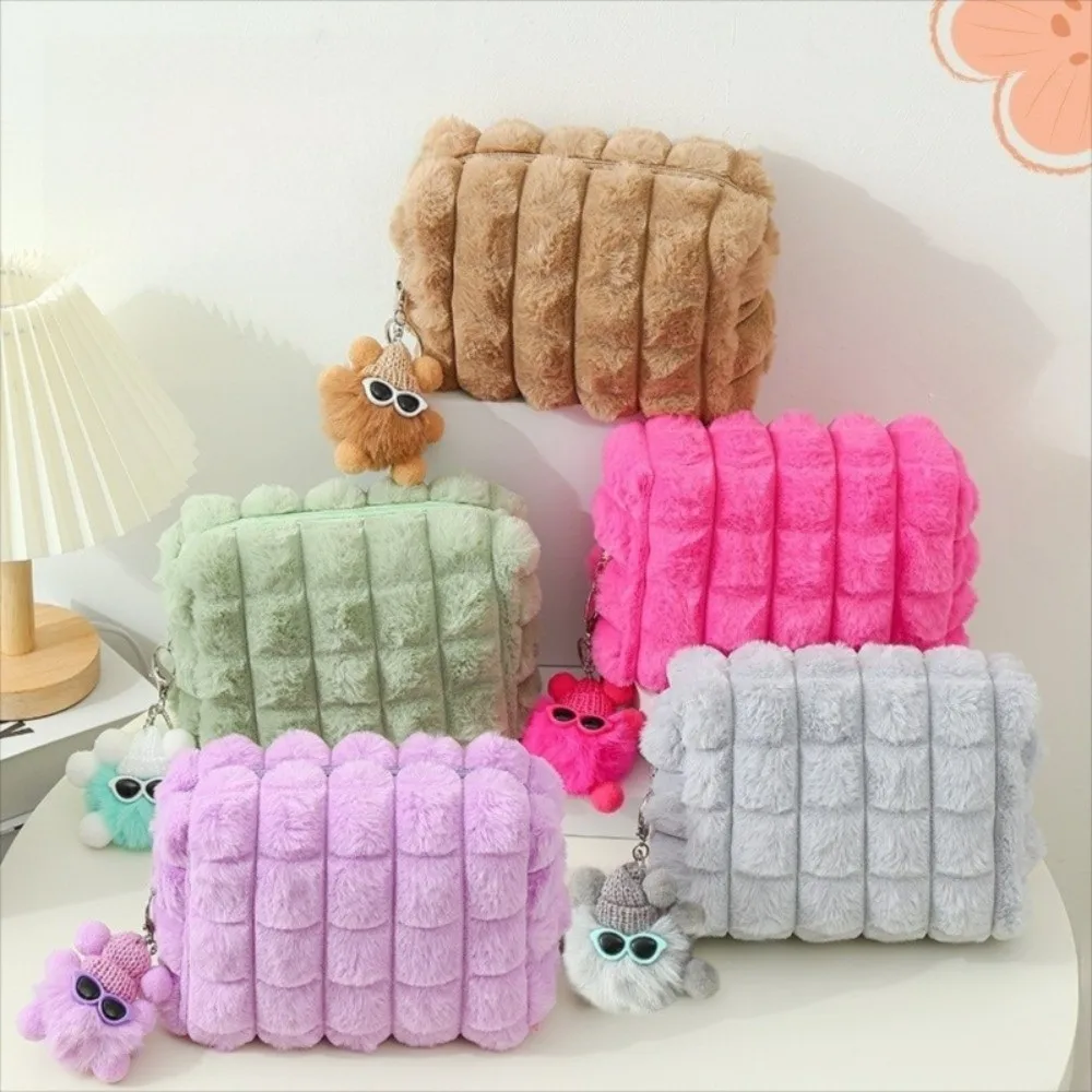 Portable With Adorable Hanging Charm Makeup Bag Large Capacity Soft Touch Cosmetic Pouch Cosmetic Bag Outdoor