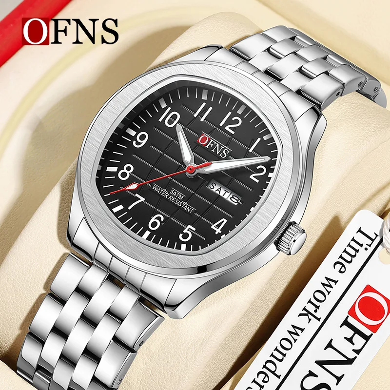 

OFNS8018 Men's Business Leisure Watch Mineral Tempered Glass Scratch resistant 50m Waterproof Double Calendar Quartz Movement