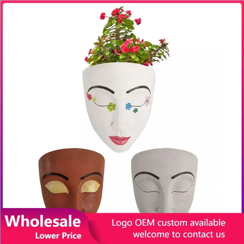 

Wall Mounted Face Flower Pot Resin Vase Sculpture Container Pot Flowerpot Figure Indoor Outdoor Garden Planter Pot Decoration