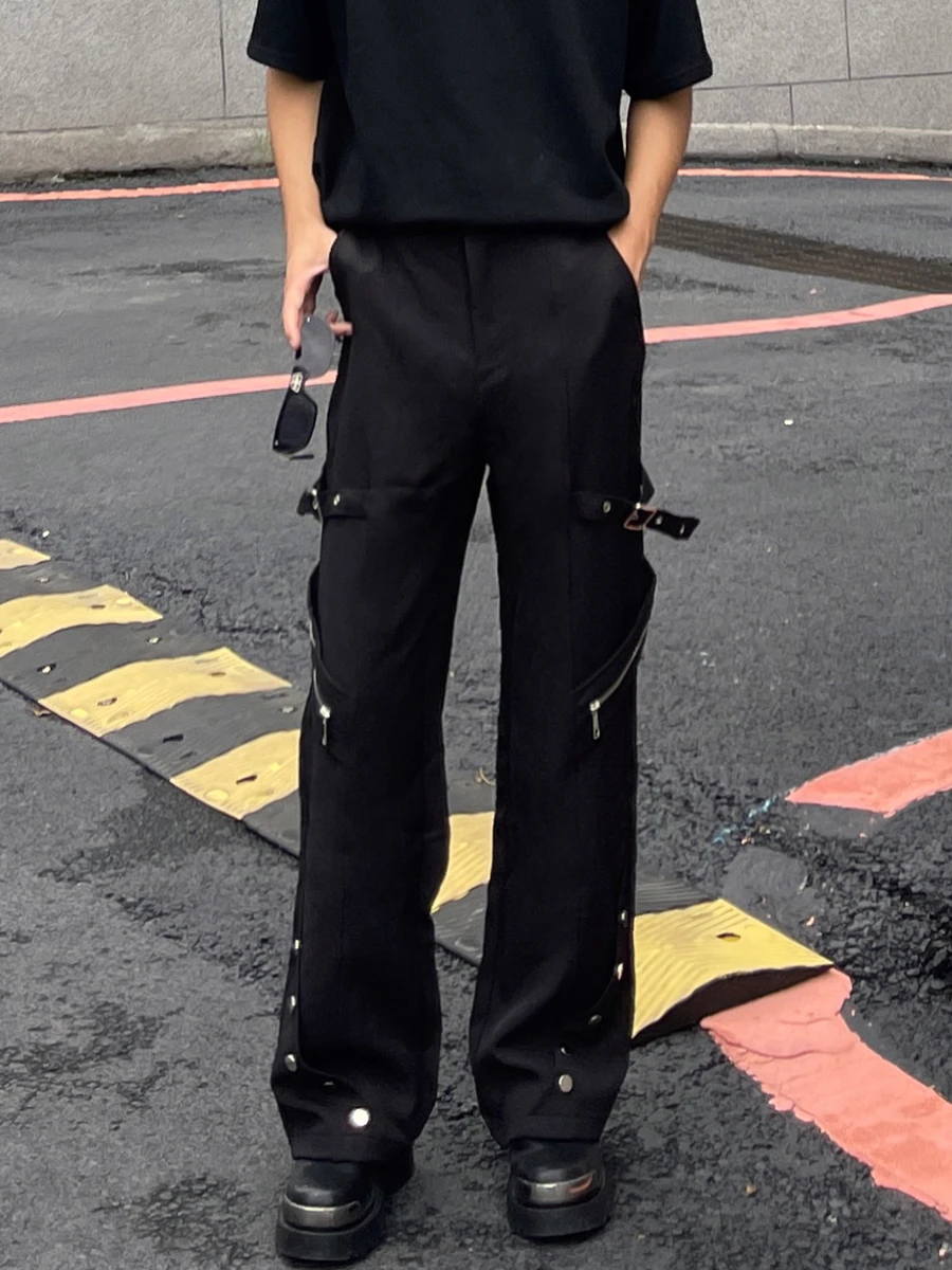 Korean Fashion Trend Design Sense Rivet Zipper Casual Overalls Loose Versatile Thin Vertical Handsome Boys Straight Pants