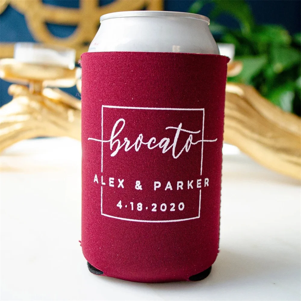 Contemporary Wedding Beer Coolies, Personalized Can Coolers, Custom Printed Can Coolies, Wedding Favors, Collapsible Neoprene Bo