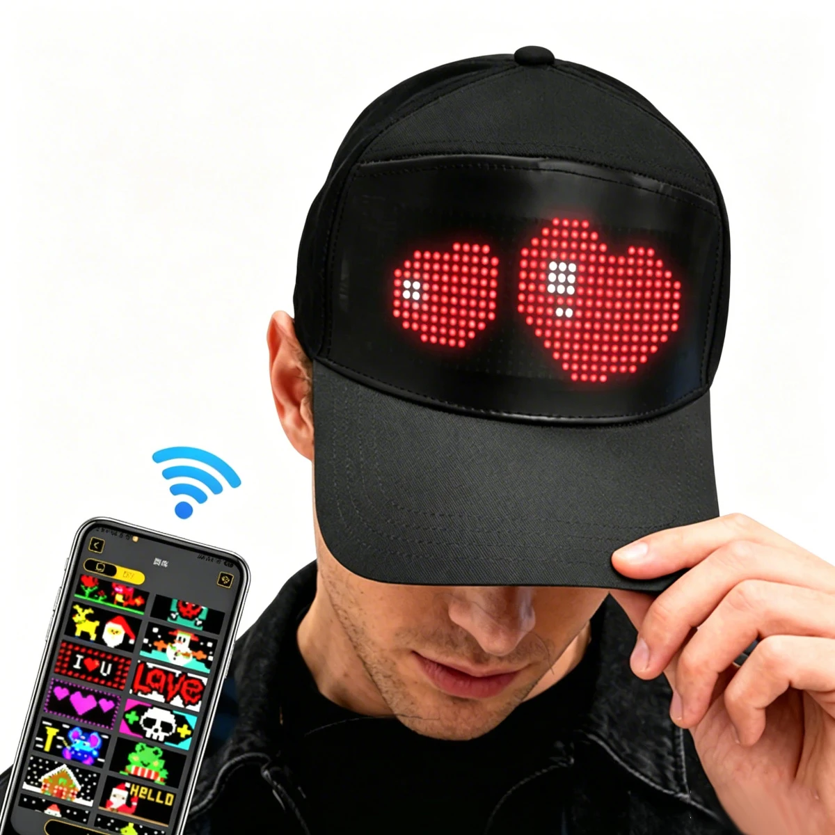 Curved Brim App Control LED Display Up Baseball Cap Hat Personalized Customized New Messages Era for Parties, Birthdays, Gifts