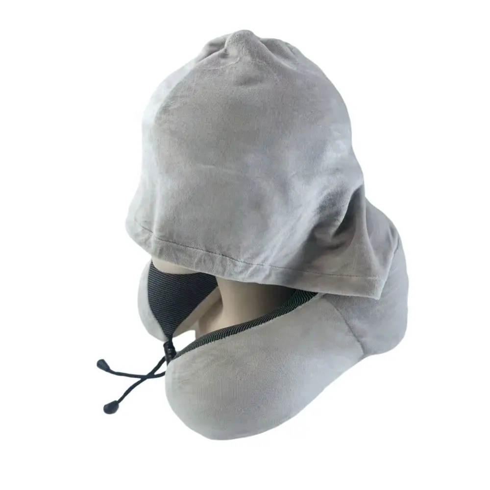 Removable Travel Neck Pillow Washable Cover Adjustable U-shaped Pillow with Cap Comfortable with Storage Bag Hooded Pillow