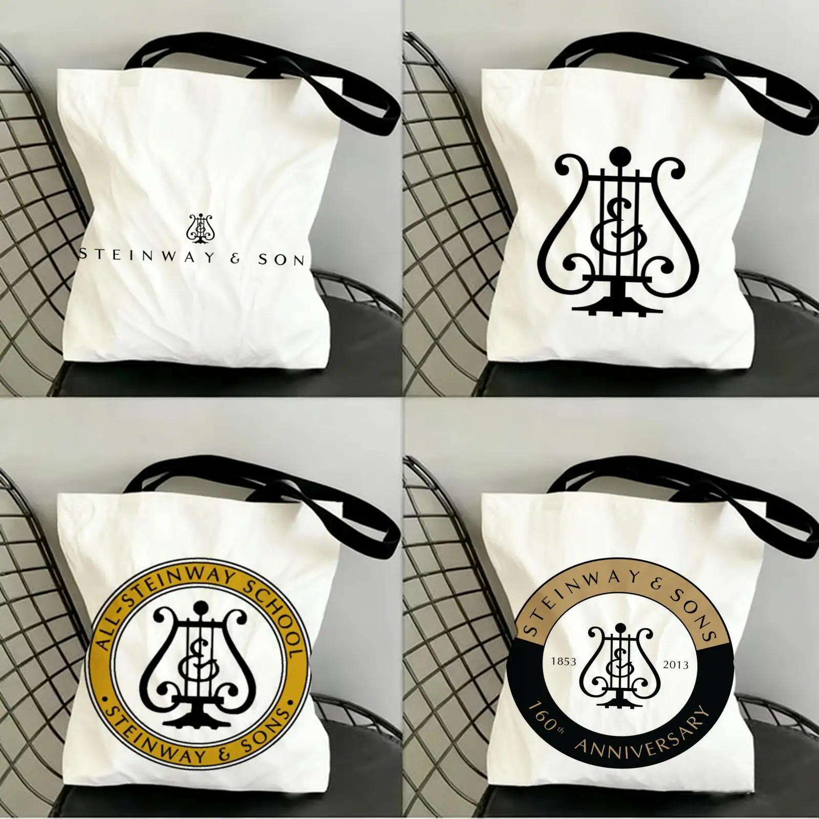 S-Steinway & S-Sons Storage Bags Canvas Tote Bag Double-Sided Print Lightweight Shoulder Travel Beach Bag Gift Eco