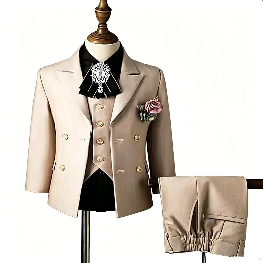 6PCS Boys Double Breasted Suit Kids Formal Wedding Birthday Party Dress Children Tuxedo Prom Blazer Sets Toddler Jacket A2151