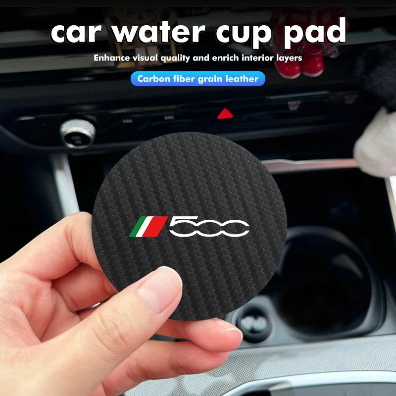 For Fiat 500 500X 500L 500e Panda Punto Cronos Tipo 2Pcs Anti‑Slip Carbon Fiber Cup Holder Mats Auto Interior Parts