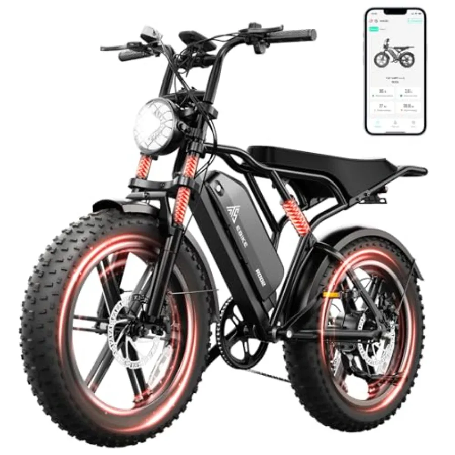 

Electric bike for adults, aluminum alloy frame, black, 1500W peak power, 20 fat tires, 60/110 miles range, 48V 15/25Ah battery,