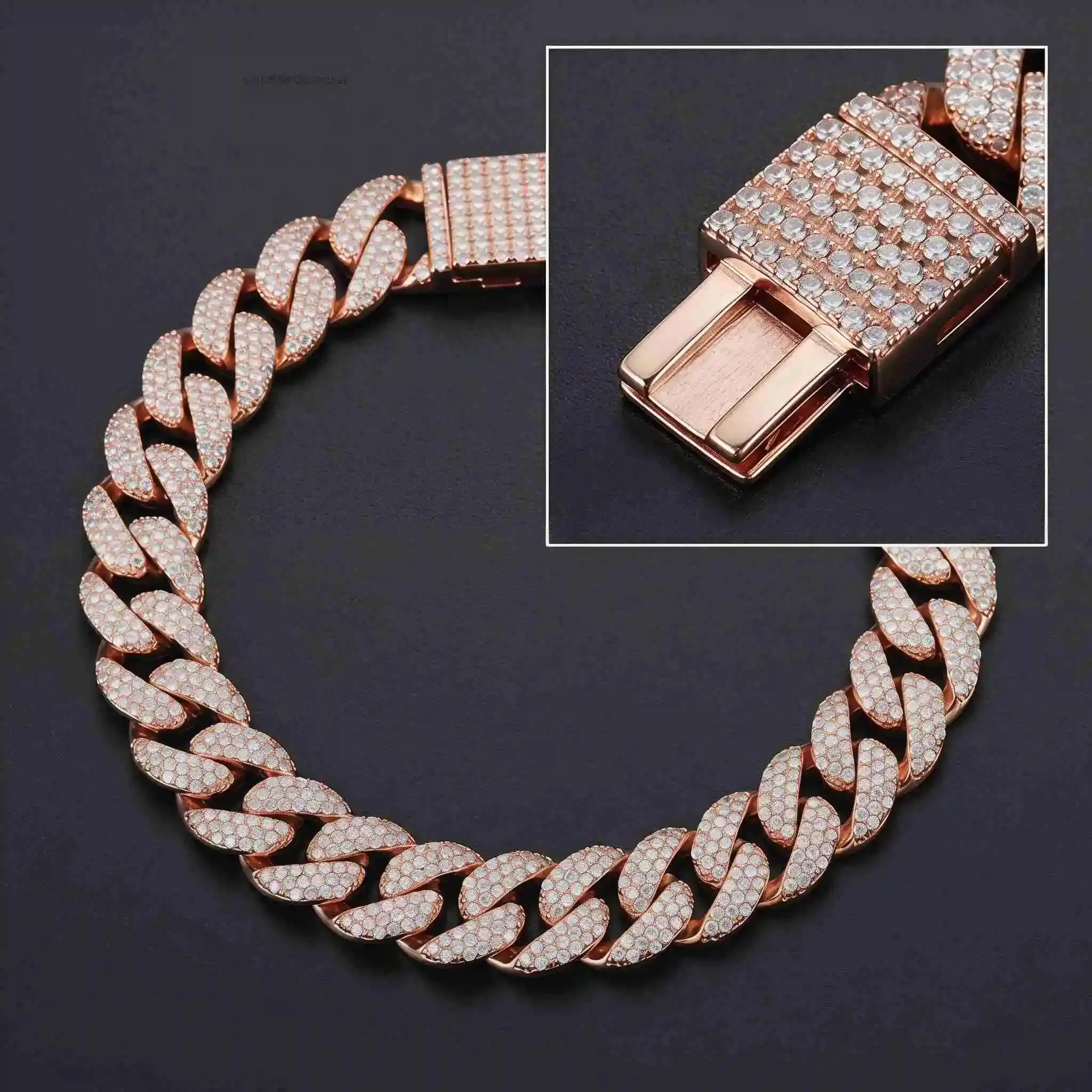 Fashion European and American Hip-hop 10MM Double-row Inlaid Moissanite S925 Sterling Silver Cuban Chain Fashion Brand Bracelet.