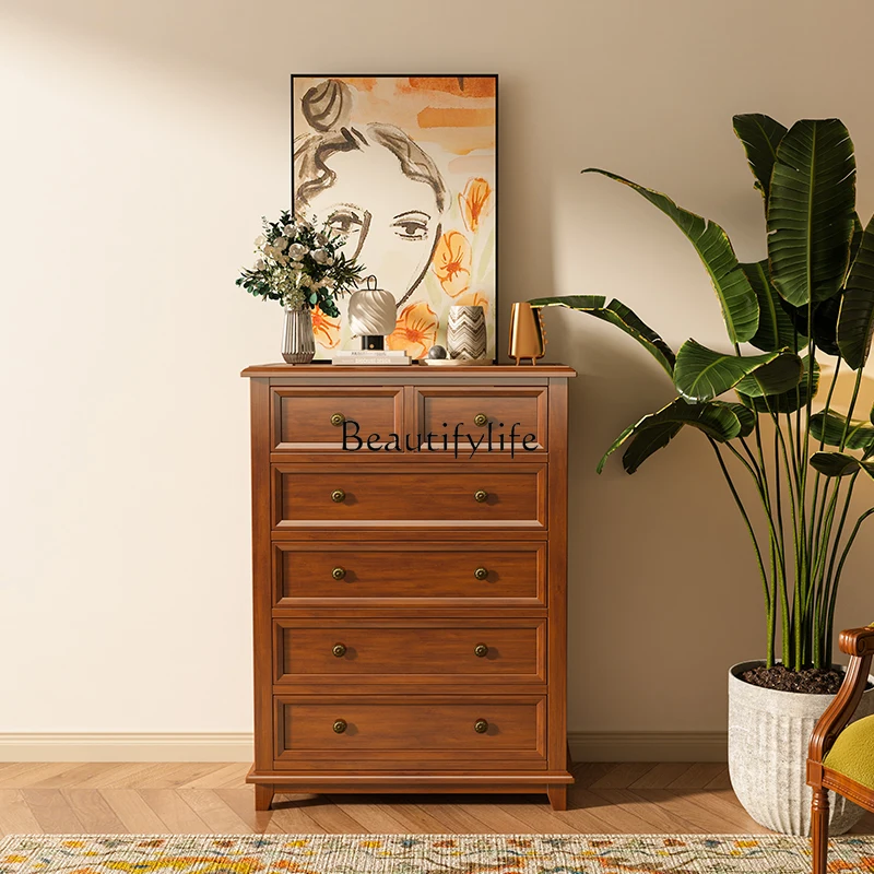 

American retro all-walnut chest of drawers, bedroom against the wall, medieval cabinet for storage