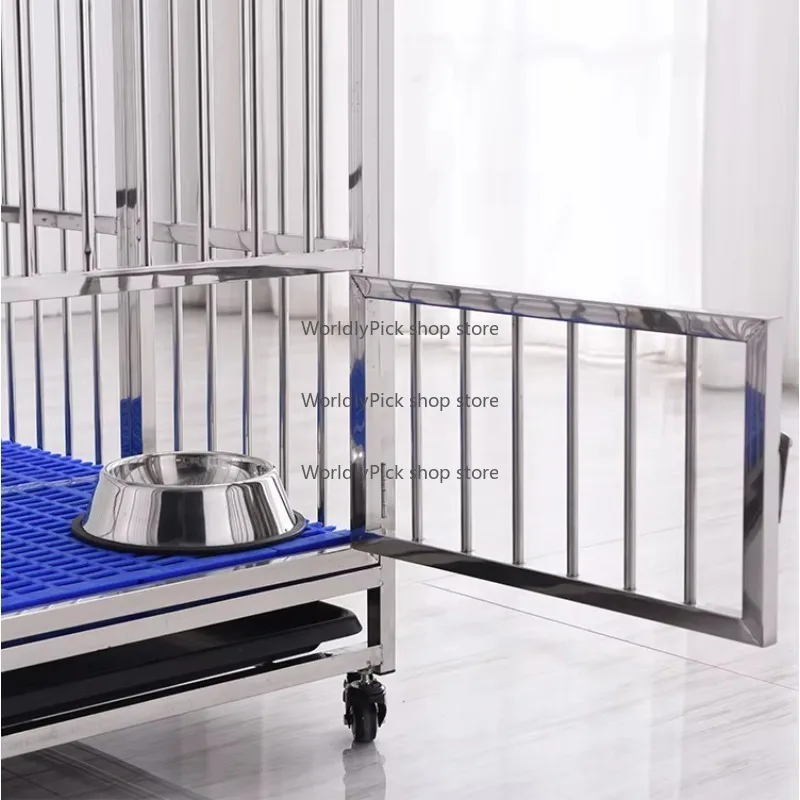 High Quality Stainless Steel Kennel Modern Style Solid Pattern Foldable Big Size Dog Cage with Plastic Tray Box Packing