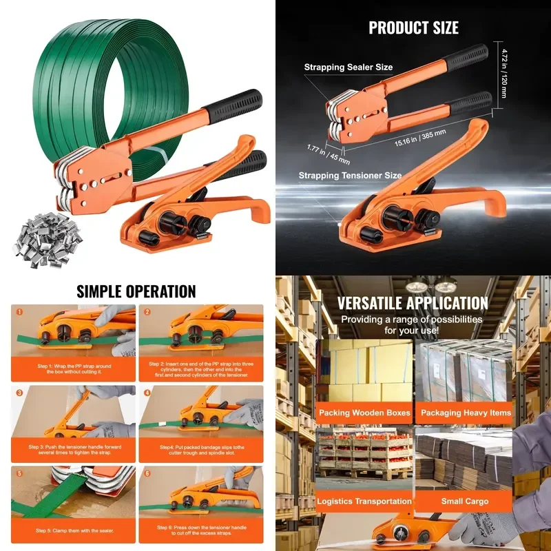 for SucceBuy Manual Plastic Strapping Banding Machine Packing Strap Baler With Tension Tool Packer 1000ft PET Band 300 Metal