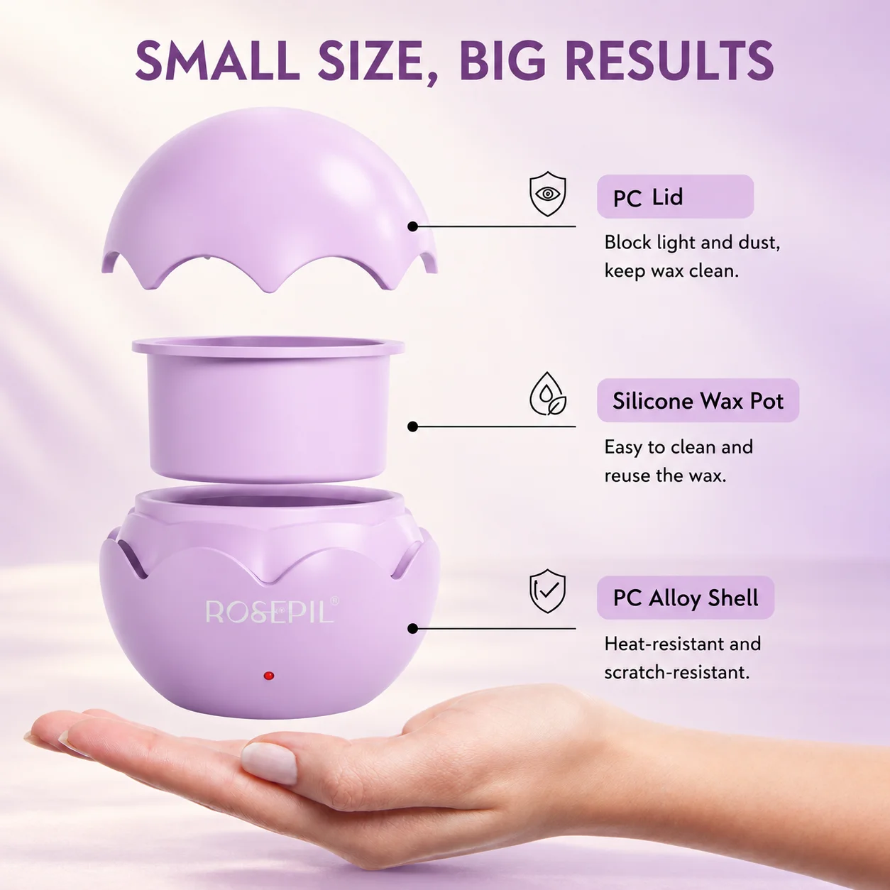 ROSEPIL Portable Mini Hair Removal Wax Warmer Kit USB Smart Constant Temperature Control, Suitable for Nose, Ear, Eyebrow, Body & Bikini Hair Removal, Complete with Wax Heater, Cleaning Wipes, Wax Beans and All Essential Tools