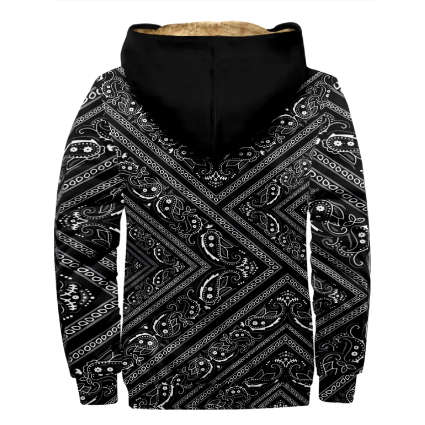 Men's and women's thick wool hooded double-layer jackets, with Paisley printed zippers winter autumn, providing warmth outdoors