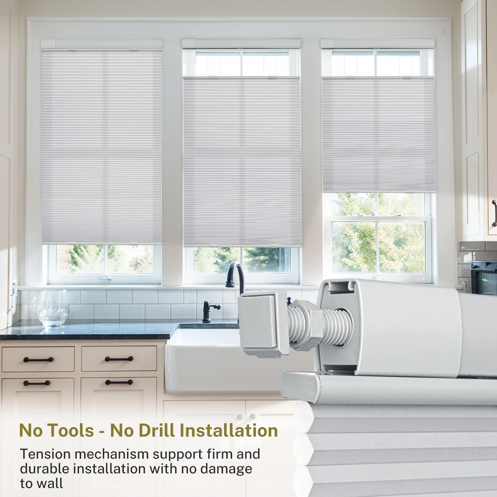 Moonice No Drill Top Down Bottom Up Cellular Pleated Shades Cordless Shades for Windows Light Filtering Home Honeycomb Blinds