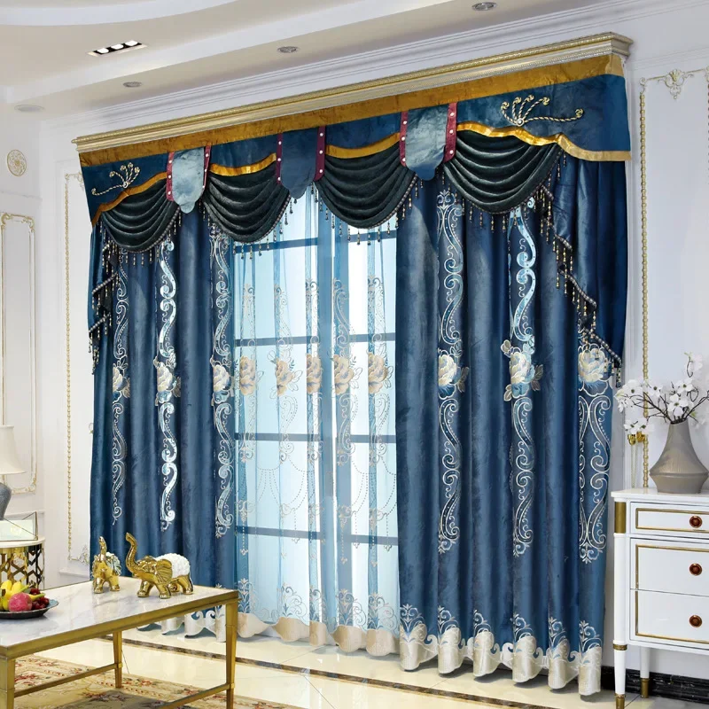 

High-end European Chenille Embroidery Shading Curtains for Living Dining Room Bedroom Curtains for Living Room Luxury