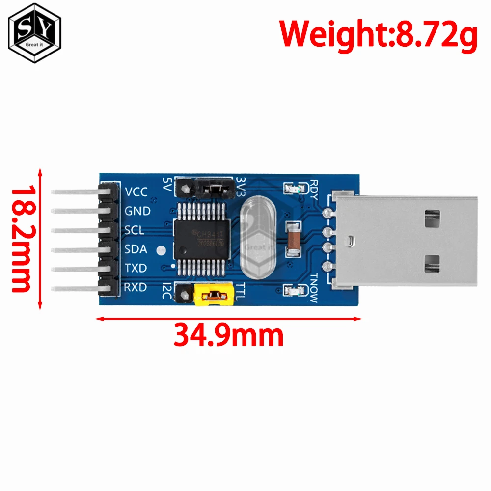 Ch341t 2 في 1 وحدة 3.3 فولت 5 فولت usb إلى i2c iic uart usb إلى ttl رقاقة واحدة تنزيل تسلسلي