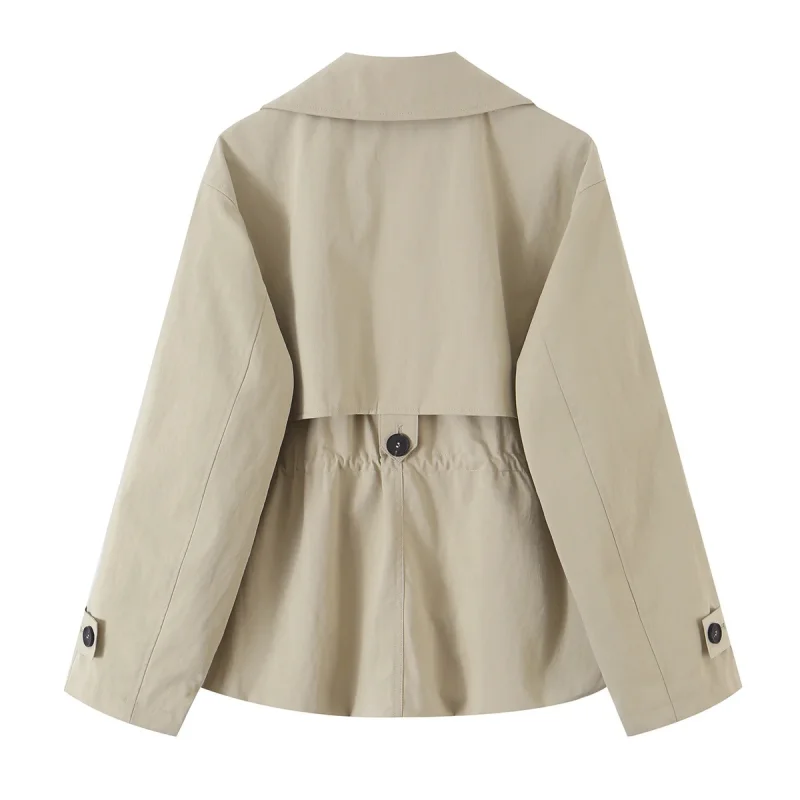 Minimalistische, figurbetonte Jacke für Damen mit Reverskragen und Knopfverzierung, verstellbare Taille, Damen-Herbstmantel mit langen Ärmeln. – Detail 4