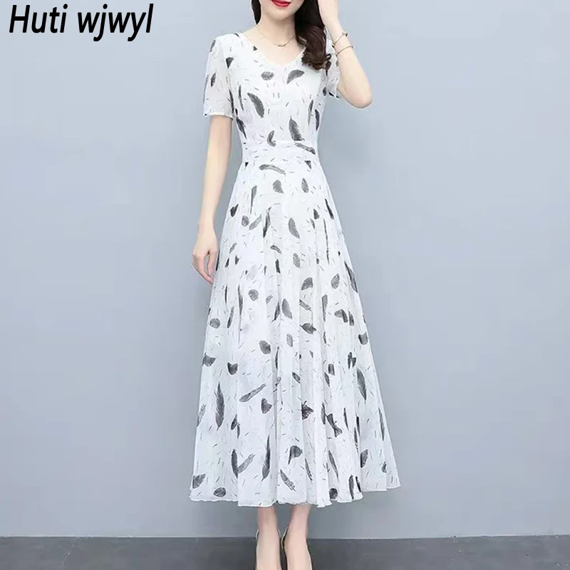 Sukienki maxi z wysokiej jakości białego szyfonu w stylu boho na lato 2025, vintage, codzienne, plażowe, eleganckie, dopasowane, na imprezę, midi, vestidos