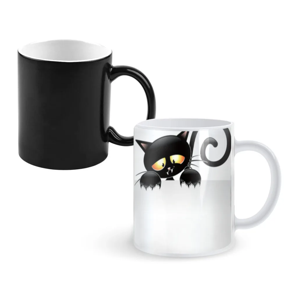 

Black-Cat-Animal-Pattern-One Piece Coffee Mugs And Mug Creative Color Change Tea Cup Ceramic Milk Cups Novelty