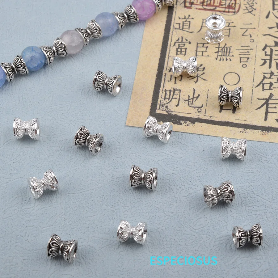 Vintage Silver Color Plated Alloy Hourglass Shaped Beads For Bracelet Departments Carved Cylindrical Spacer Jewelry Accessories