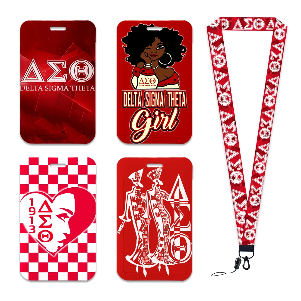 Delta Sigma Theta Sorority Lanyard ID Card Holder Credential Holders Neck Straps Women Badge Holder Keychains Accessories