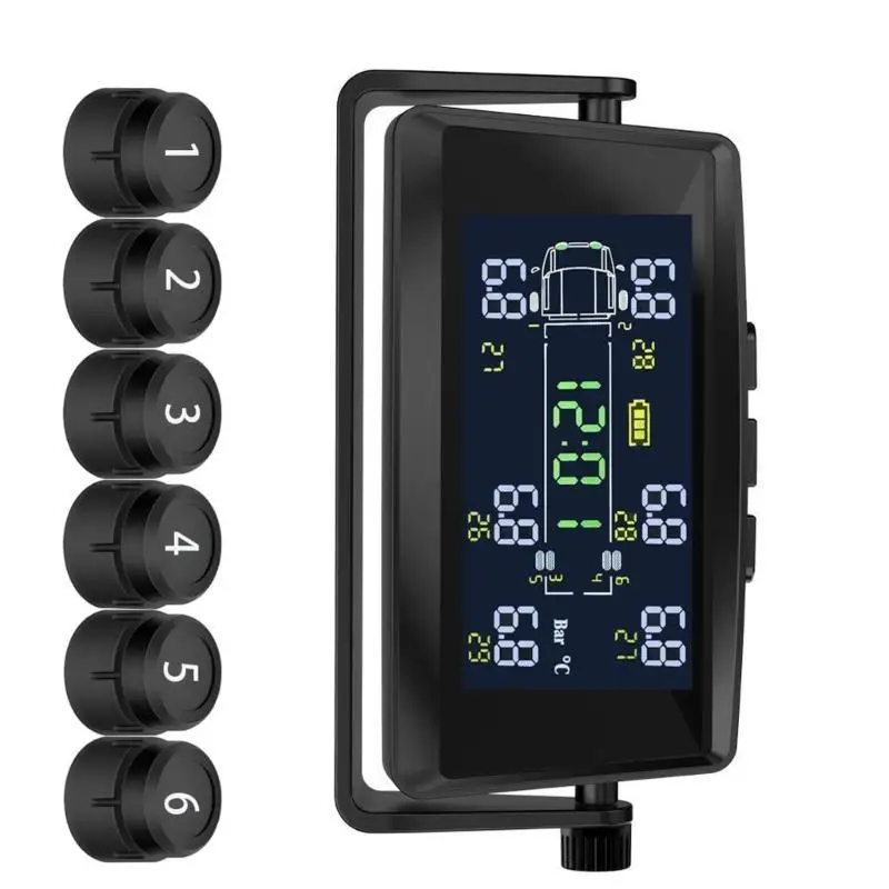 Wireless TPMS with Temperature Display Pressure Monitoring System for 6 Tires