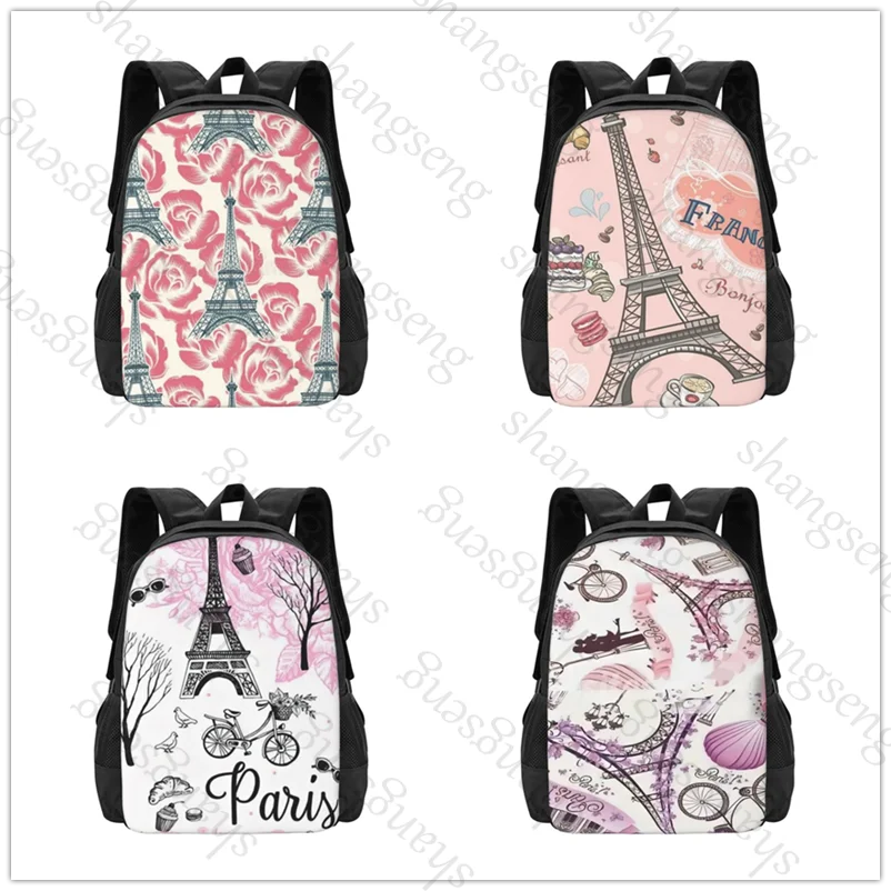 

Paris Vintage Eiffel Tower Large capacity printed schoolbag backpack teenagers students leisure travel commuter backpack