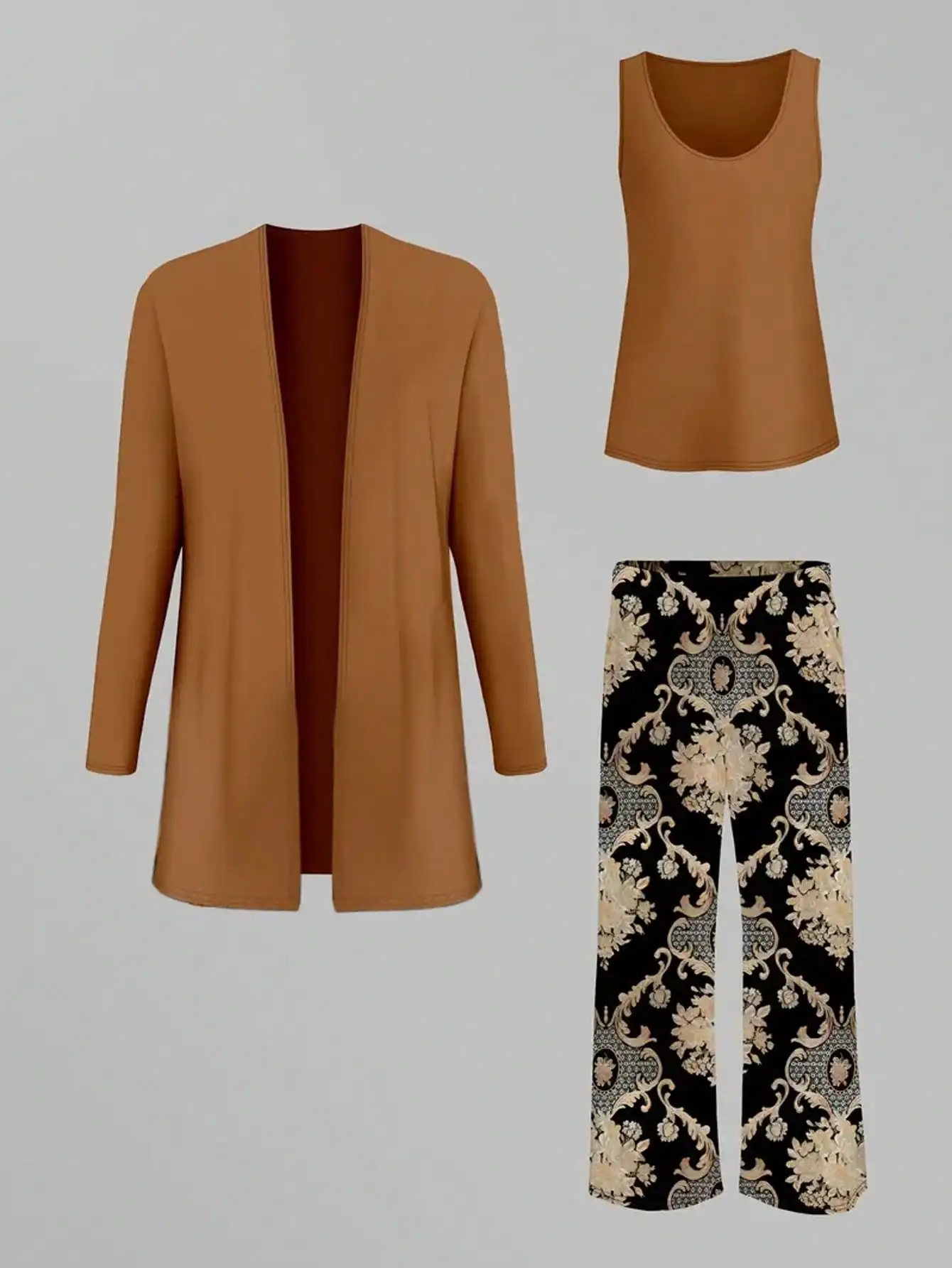 حجم كبير 1XL-5XL المرأة موضة ثلاث قطع الزي مجموعة السيدات عادية كم طويل سترة تانك القمم والسراويل الطويلة وتتسابق