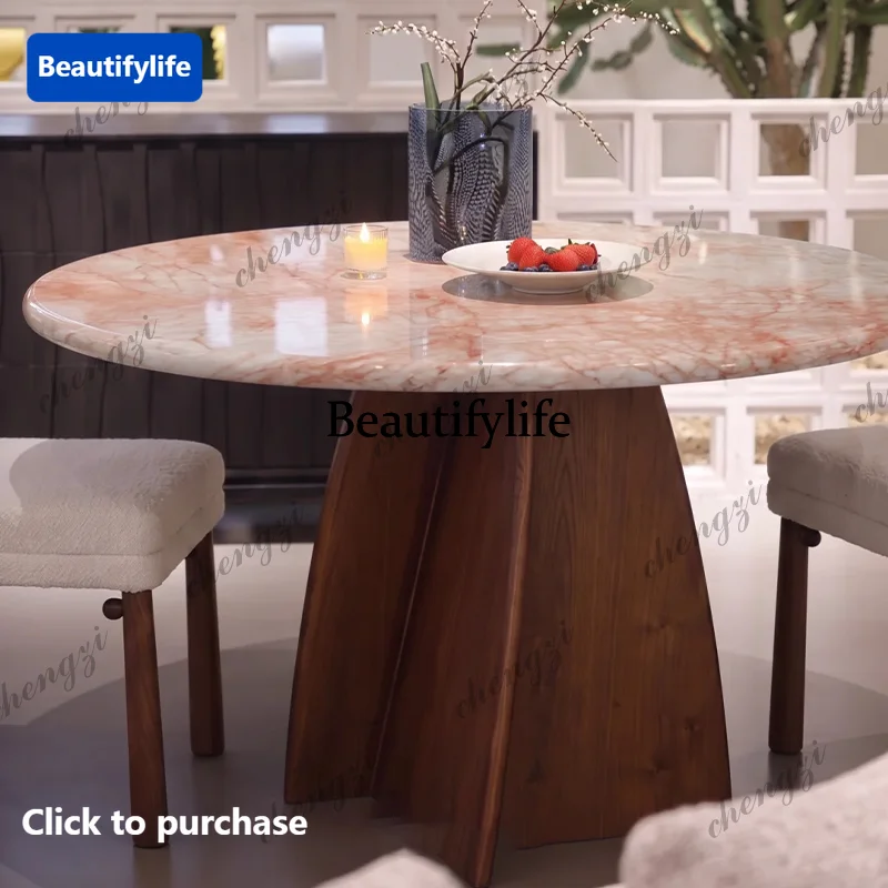 Natural round dining table French antique marble round dining table powder