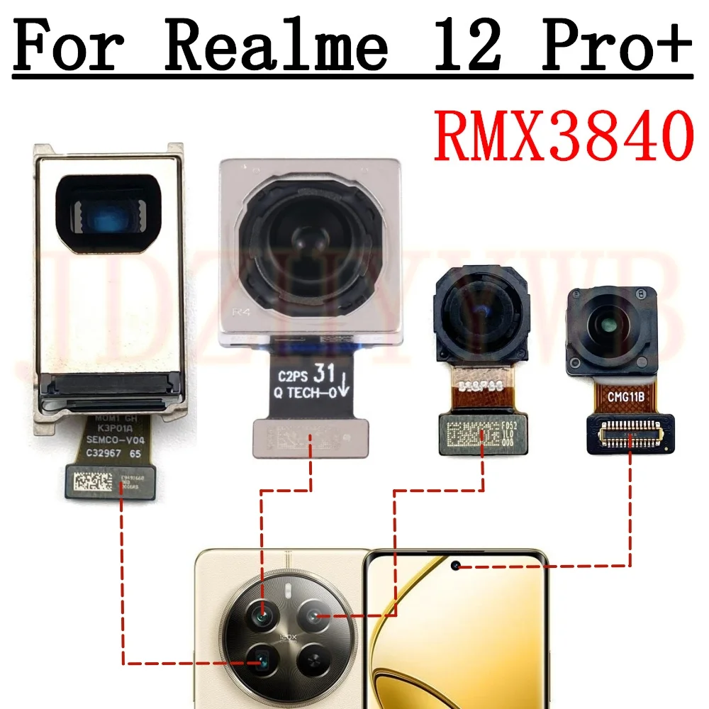 

Передняя задняя камера для Realme 12 Pro + RMX 3840, широкий задний модуль основной камеры для селфи, гибкий кабель, детали для Realme12Pro +
