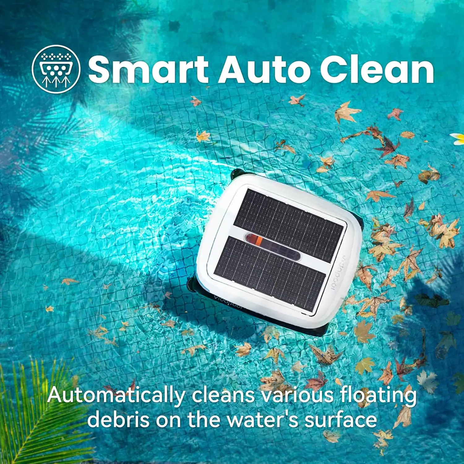 Solar Powered Automatic Pool Skimmer Cleaner with Dual Mode and Navigation Sensor for Day & Night Cleaning - White