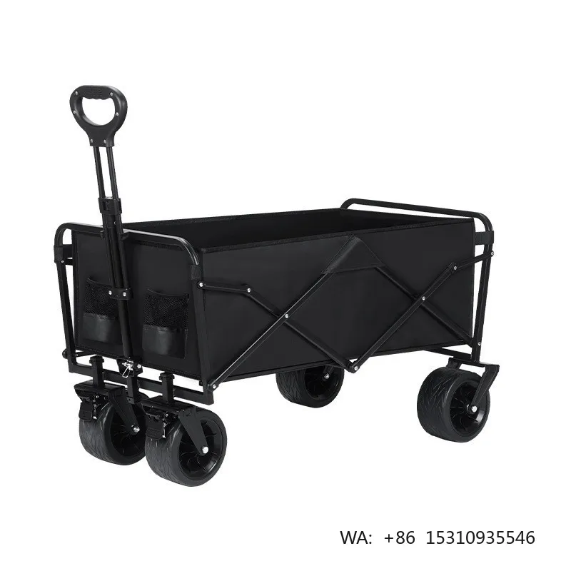 Outdoor Folding Camping Wagon with Reclining Child Seat Adjustable Handle Swivel Wheels Portable Hand Pull Cart for Picnic