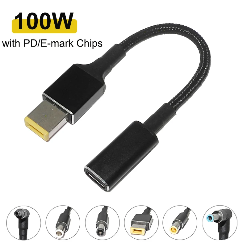 Adaptador de Carregamento Rápido USB C PD para DC Universal de 100W, Cabo Conversor Tipo C para Laptops Asus, Lenovo, HP, Dell