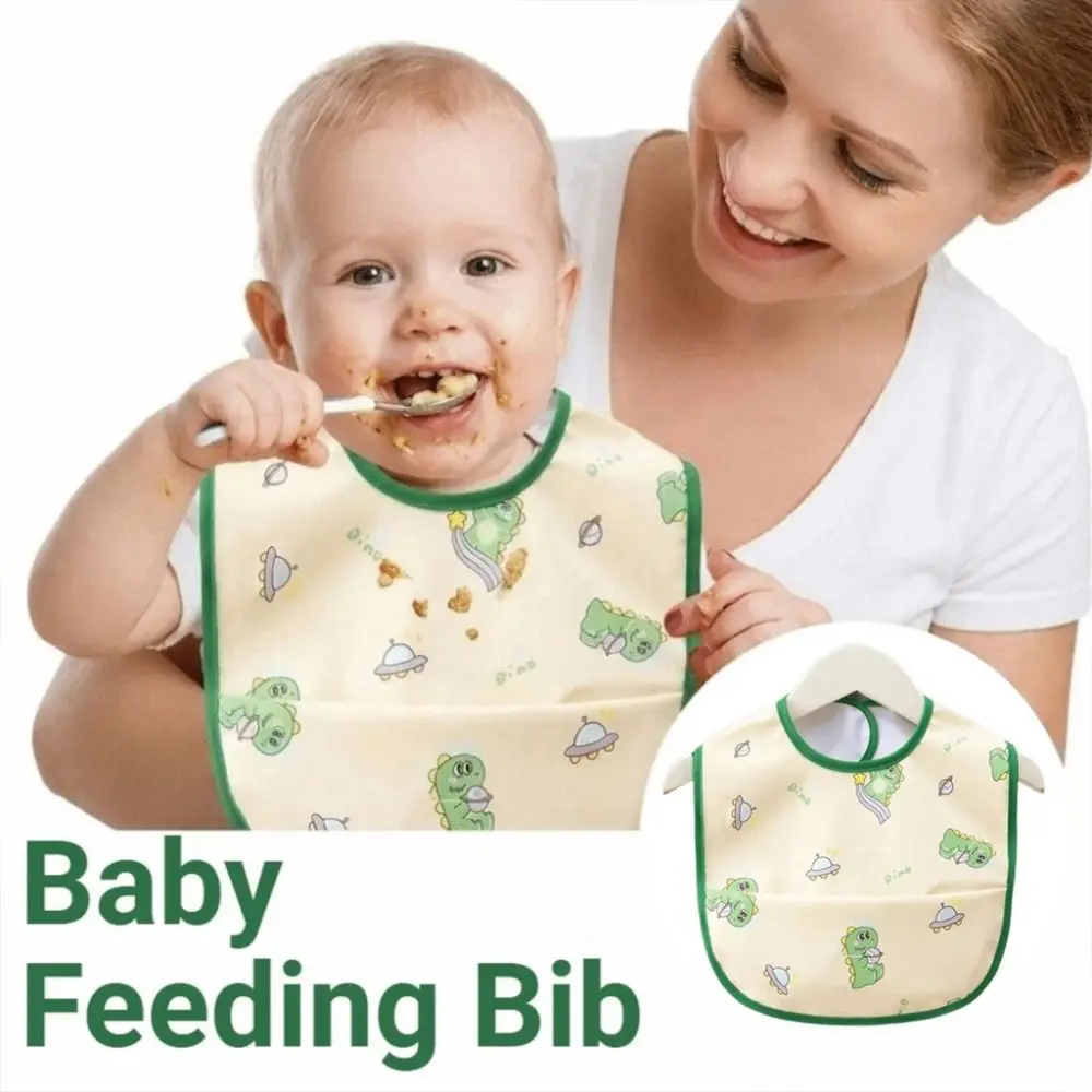 Practical Cartoon Baby Feeding Bib Adjustable Breathable Toddlers Feeding Apron Waterproof Large Pocket Baby Apron Mealtime