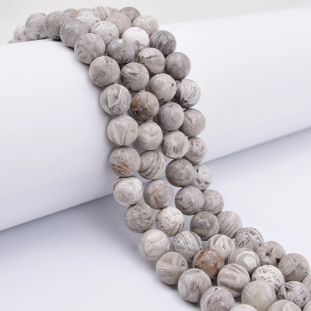 APDGG Big 16mm Natural Gray Lace Agate With Quartz Geode Loose Beads 15