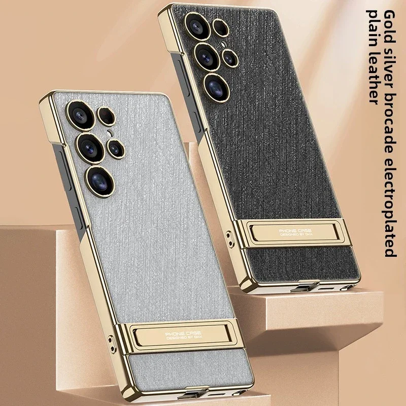 Luksusowe etui na telefon z pokryciem PU i brokatową fakturą dla Samsung Galaxy S26 S25 S24 Ultra z ukrytą podstawką i twardą obudową. — zdjęcie produktu 4