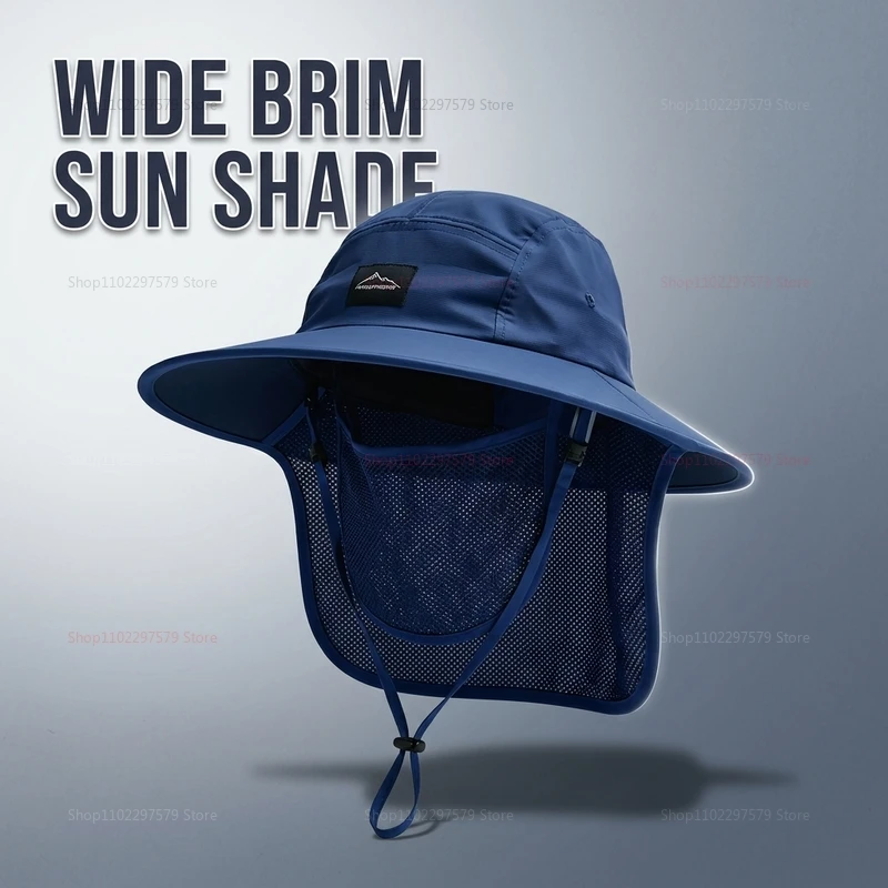 Men's and Women's Wide-Brimmed Panama Grass Sun Hat Waterproof Quick-Drying Fishing Hat Outdoor Breathable Mesh Scarf Beach