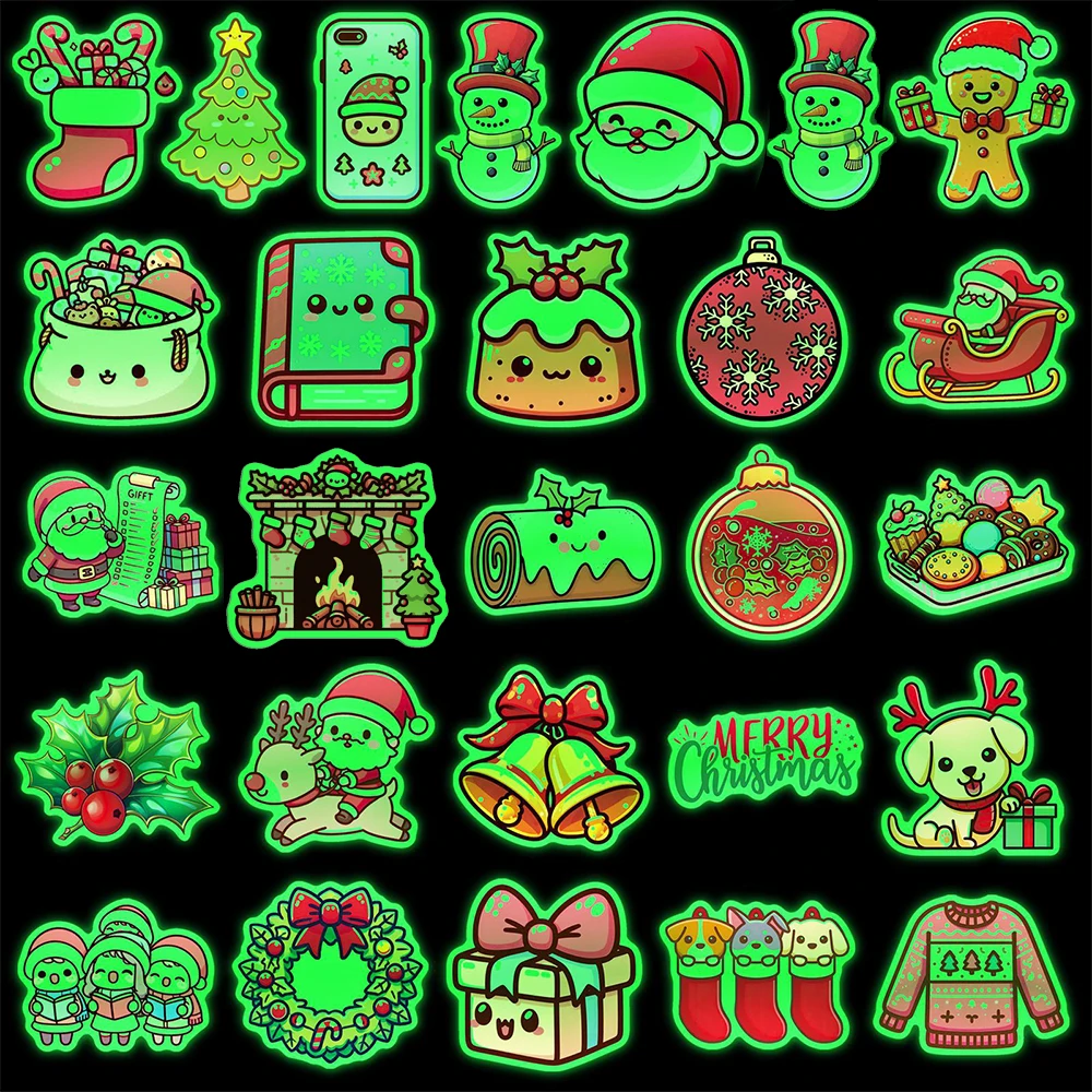 10/30/50 قطعة عيد الميلاد بارد مضيئة ملصقات لطيف سانتا الأيائل الكرتون مائي ل لوح التزلج الغيتار الهاتف DIY لاصقة تزيين لعبة #6