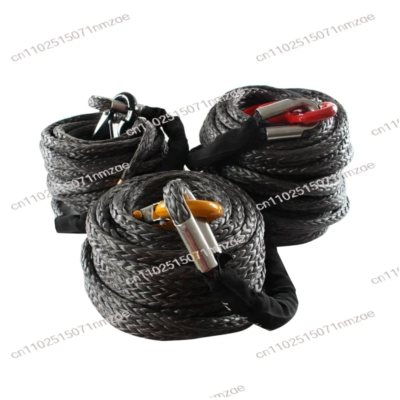 8mm x 15m Synthetic Winch Rope with Sheath, Gray Towing Cable for ATV UTV Off-Road & Car Wash Maintenance