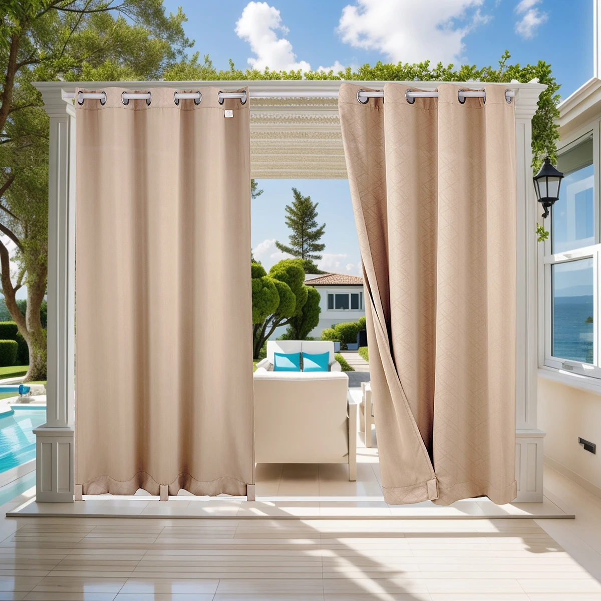 Outdoor Curtains for Patio Waterproof Weatherproof, UV Resistant Outside Curtains for Gazebo Porch Sun Blocking Privacy Curtain