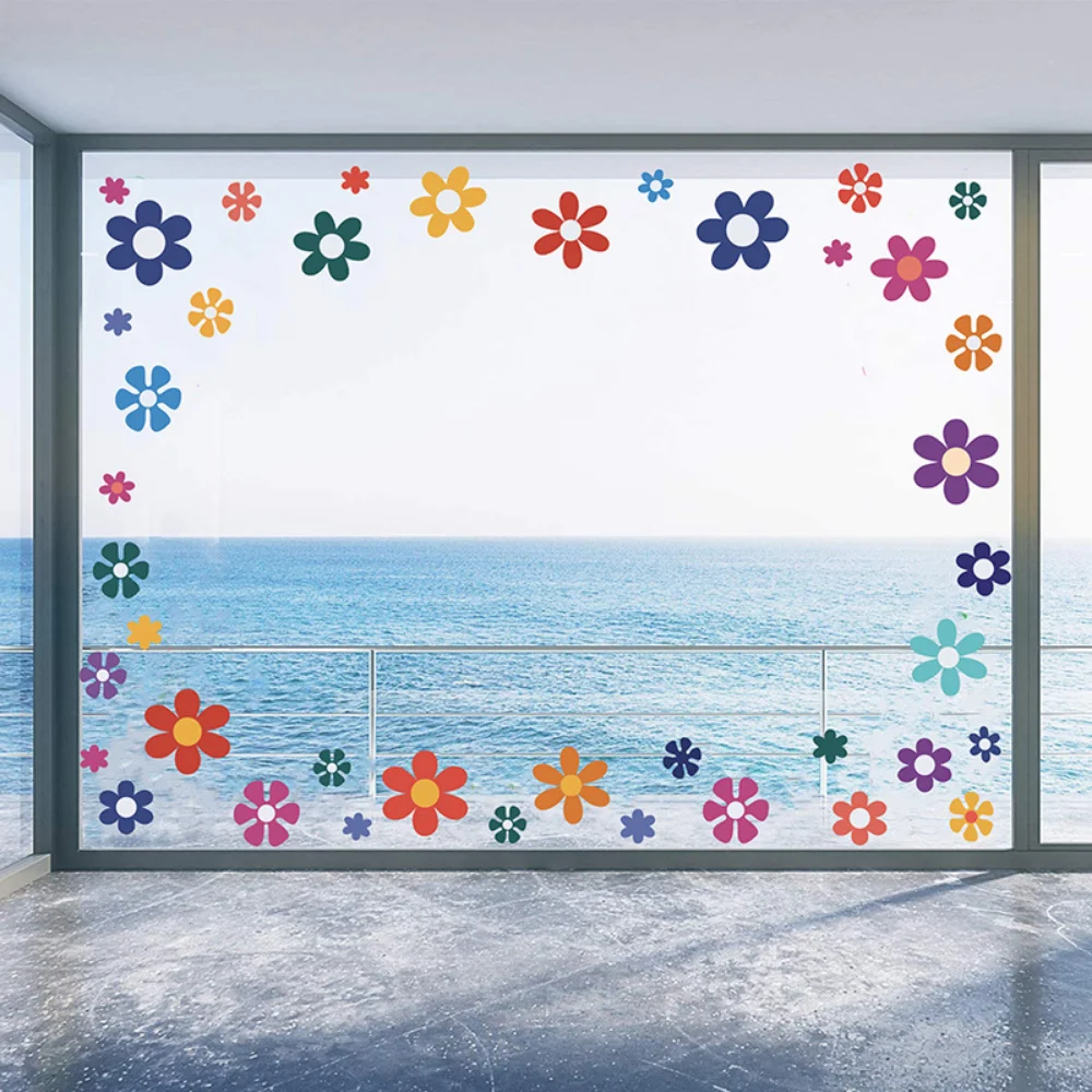Colorful Daisy Retro Flower Wall Sticker PVC Self-Adhesive Waterproof Car DIY Flower Sticker Home Door and Window Decoration
