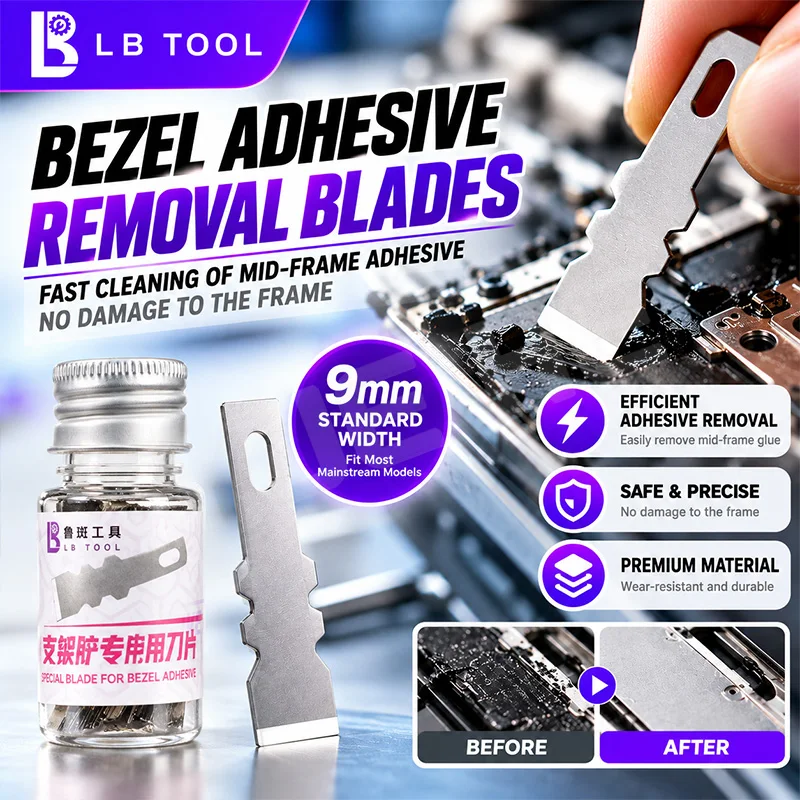 LB TOOL 10PCS 9mm Special Scraping Spare Blades For Phone Bracket Frame Adhesive Removal Precise Operation Blades Repair Tools