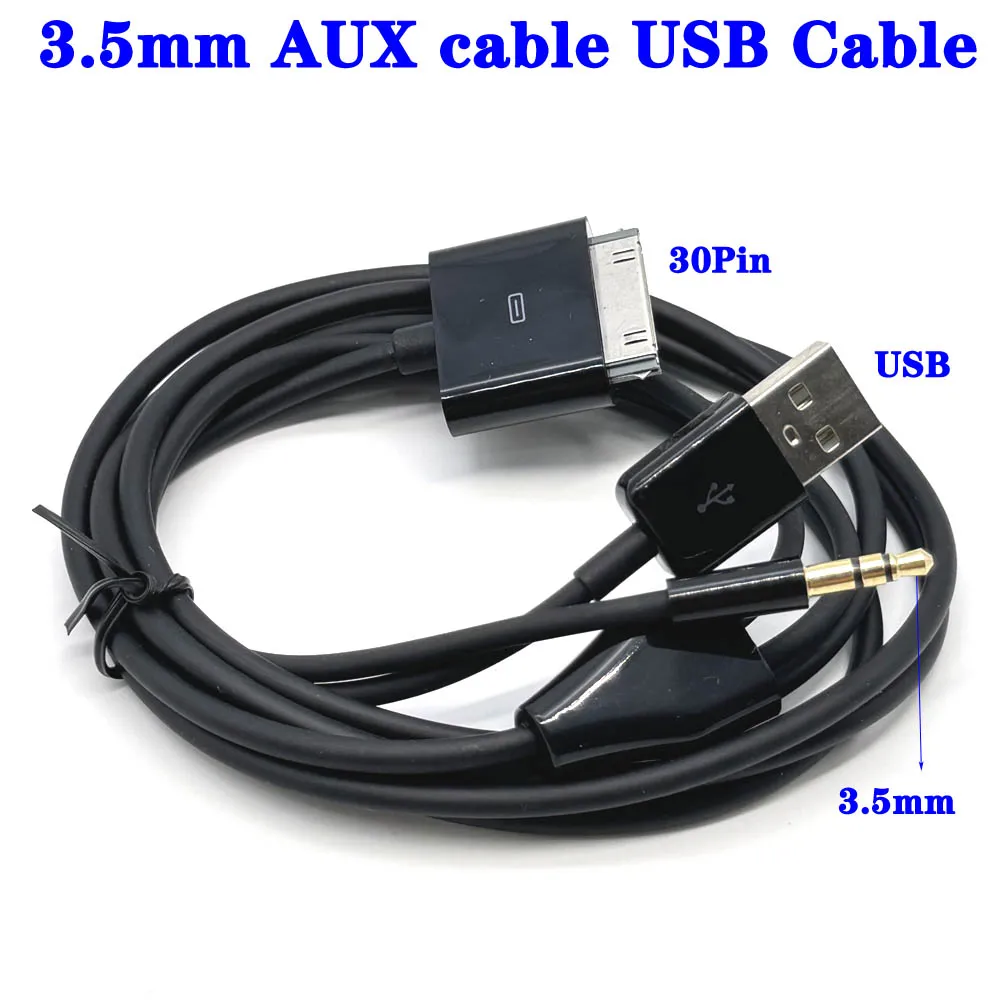 

30 pin to USB charging 3.5mm AUX cable 1.5m USB charge cable adapter for iphone 4 4s iPod iPad 3