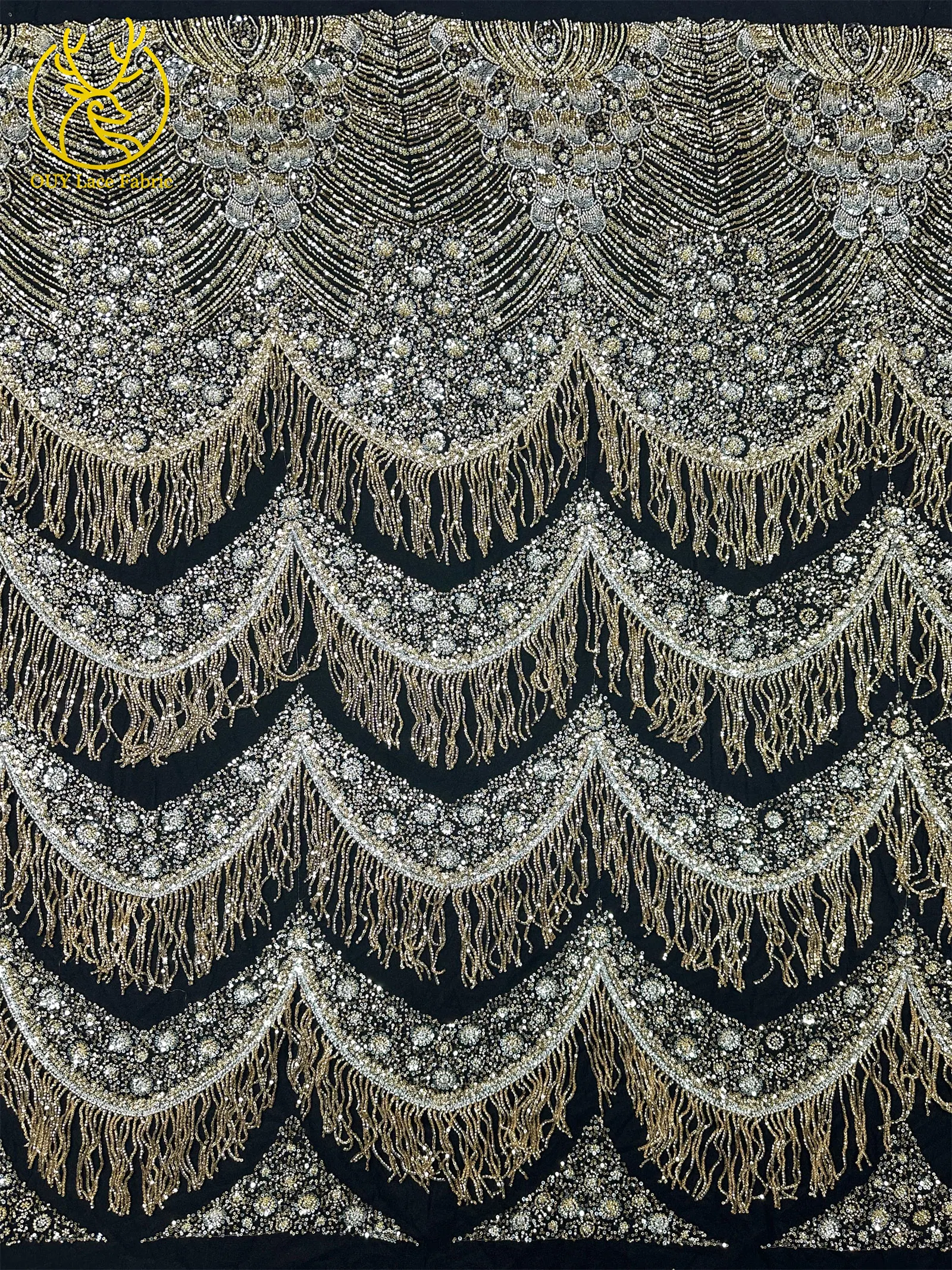 2026 Hochwertiger Afrikanischer Nigerianischer 3D-Perlen-Spitzenstoff Gold Hochwertiger Französischer Pailletten-Netzstoff für Damen Hochzeits- und Partykleider – Detail 6