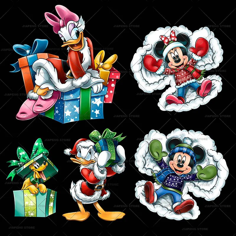 Disney Mickey Mouse Christmas Print Heat Transfer Vinyl Stickers For Clothes Minnie Luxury Iron on Patches On Clothing DIY Gift