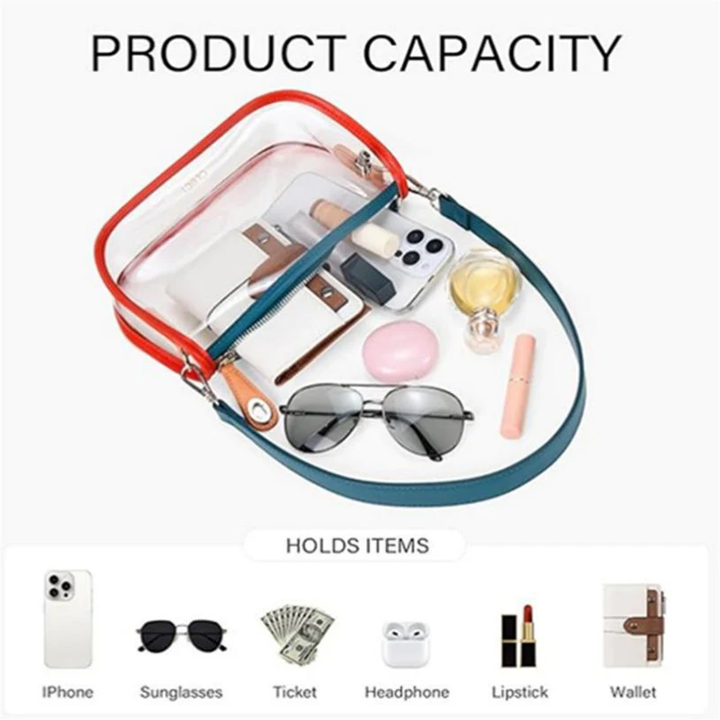 Transparente PVC-Schultertasche mit verstellbarem Riemen, wasserdichte Damen-Handtasche, vielseitige Freizeittasche, Reißverschluss, leichtgewichtig – Detail 4